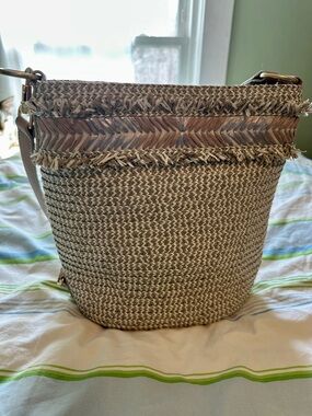 Eric Javits Woven Straw Crossbody Bag in Natural Beige EUC